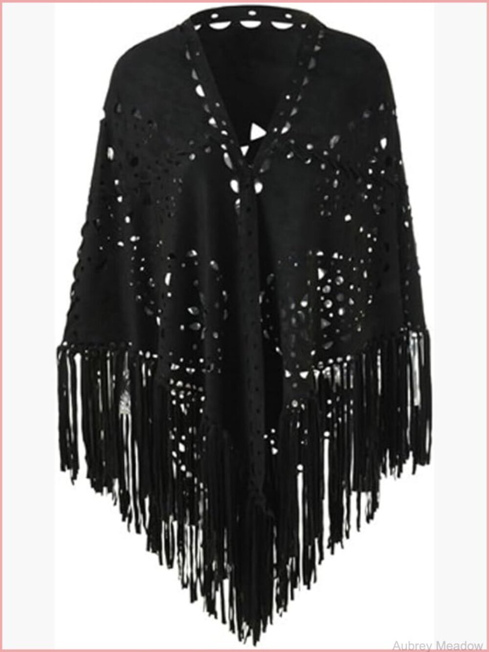 Faux Suede Shawl Fringe Lace Wrap Triangle Scarf Poncho Cape Tassel Open Front